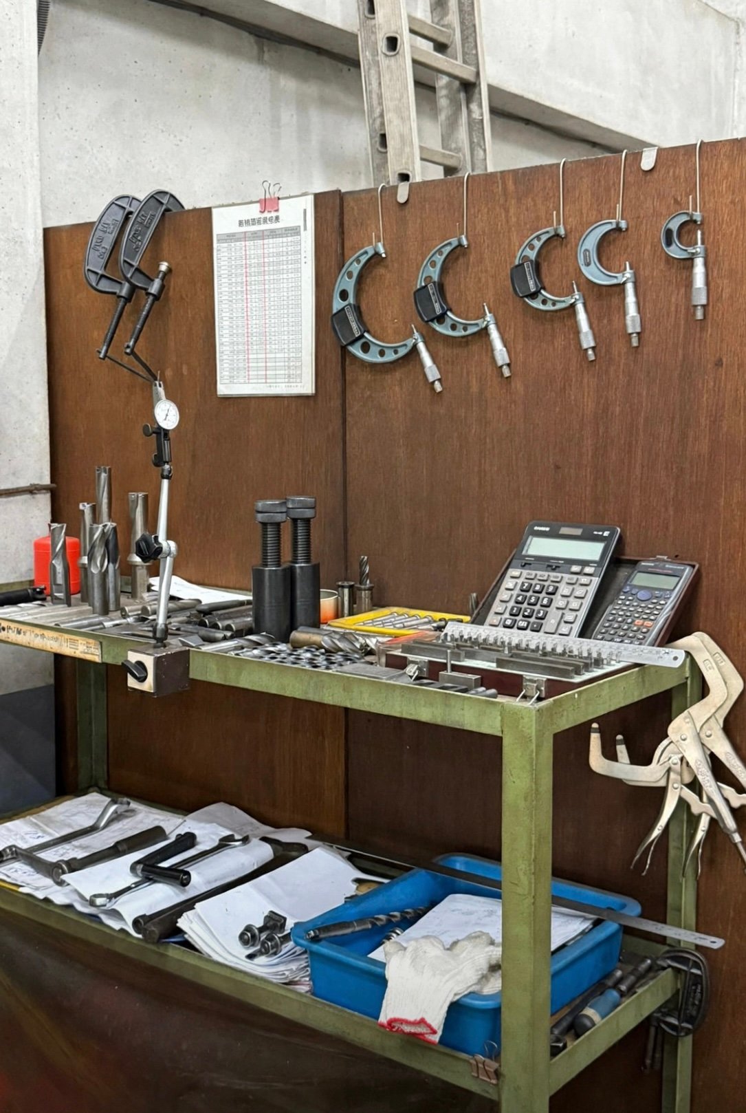 precision measuring instruments and tools organized on workbench - Emberon